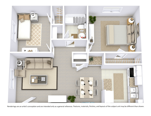 Floor plan for 2 beds, 1 bath, 682 sqft